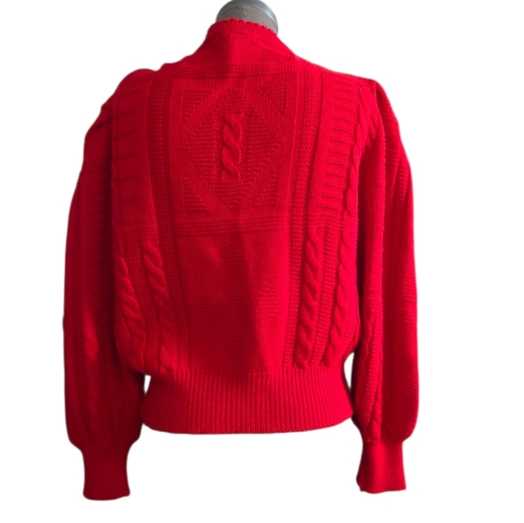 Vintage Red Austrian Wool Puff Sleeve Cardigan Size Large Salzburger Dirndl-look - Picture 5 of 16
